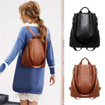 Stylish anti-theft leather backpack